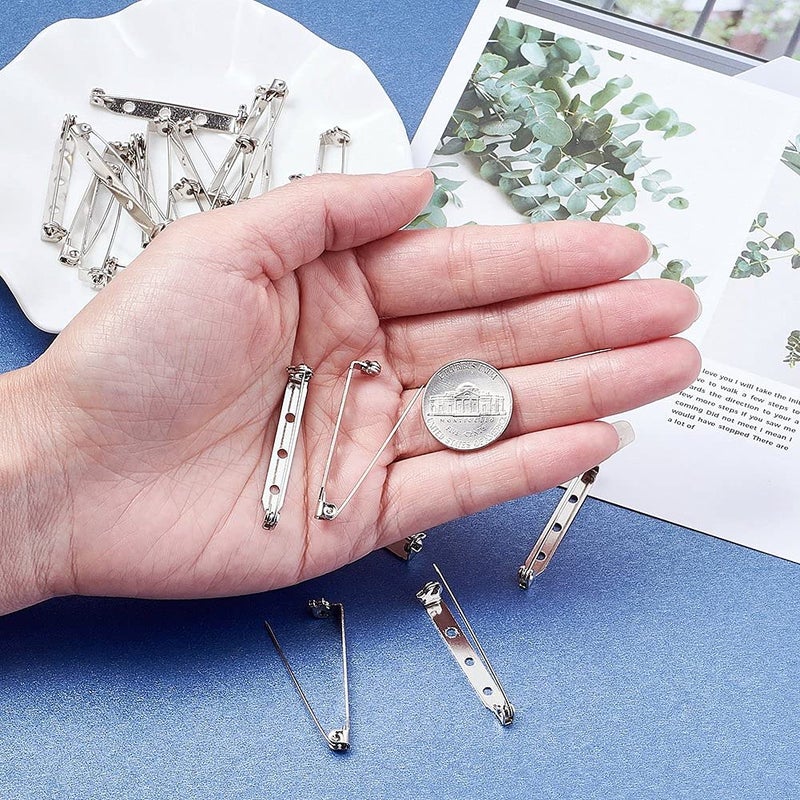 KISSITTY 50-Piece Three Holes Iron Brooch Bar Pins Findings Safety Catch Back Pins Platinum 1.5" (38mm) for Wedding Boutonnieres Pin Making Badges Craft Jewelry Making - Image 5